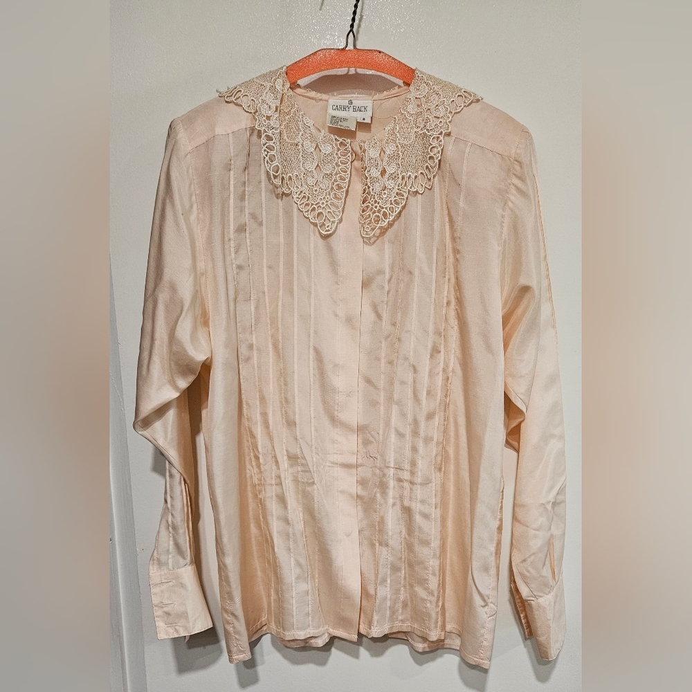 Vintage 1990s does 1920s Lace Peter Pan Collar Peach Shirt